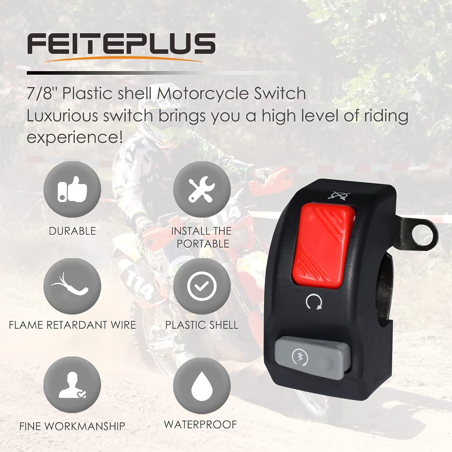 12V Right Motorcycle Switches 7/8″ 22mm Handlebar Mount Headlight Fog Light Horn