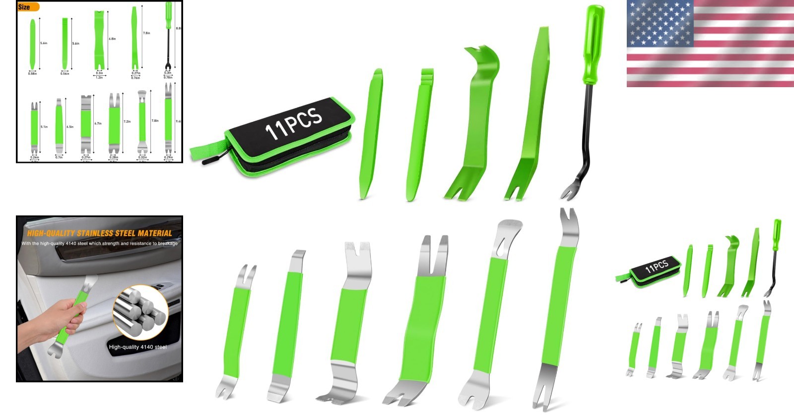 11 PCS Ergonomic Trim Removal Tools for Effortless Car Interior Repairs – Green