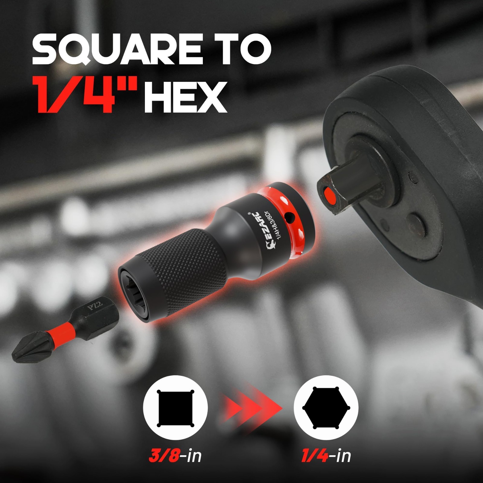4 Pcs 1/4 Hex Converter Set, 1/2 & 3/8 Drive Socket to Hex Adapter, Impact Wrenc