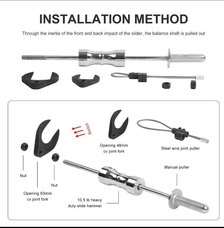 Inner CV Joint Puller Slide Hammer Front Wheel Drive Axle Half Shaft Removal Kit