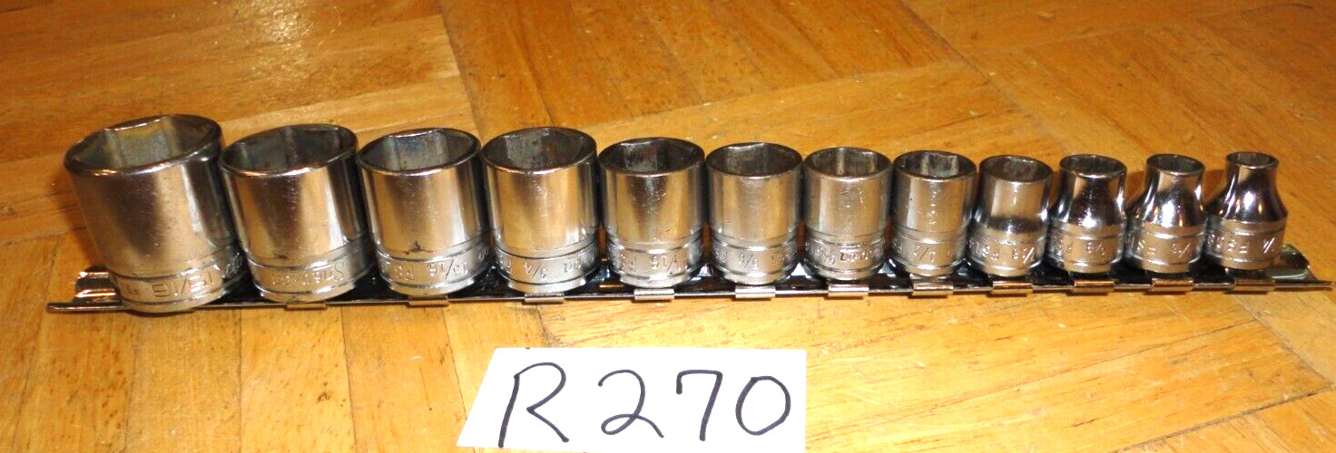 SNAP-ON TOOLS 12 PIECE 3/8 DR. SAE. SHORT CHROME 6 PT. SOCKET SET 211FSY + 15/16