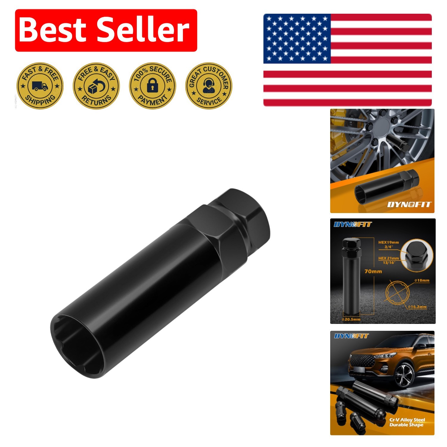 Durable Black Plated 6 Spline Lug Nut Key for Safe and Efficient Installations