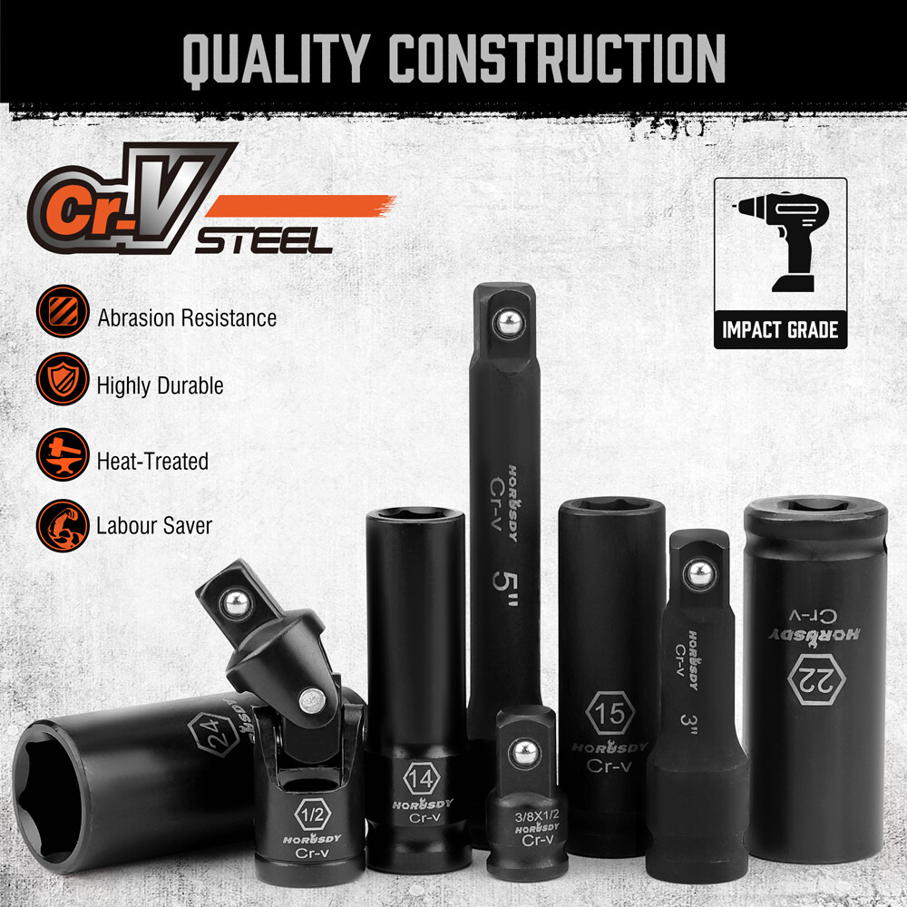1/2-Inch Drive Deep Impact Socket Set Metric / Inch 6 Point 10-24mm/ 3/8″-1-1/4″