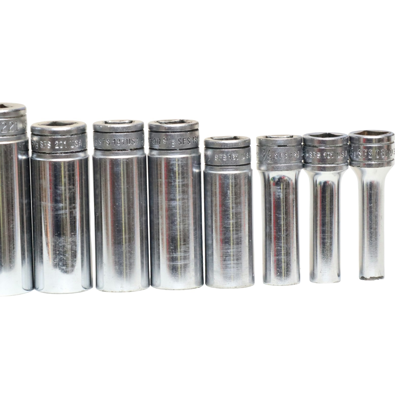 10 Pc Snap-on 3/8 Drive 6 Point Sae Deep Socket Set Sfs081-sfs281 READ DESC