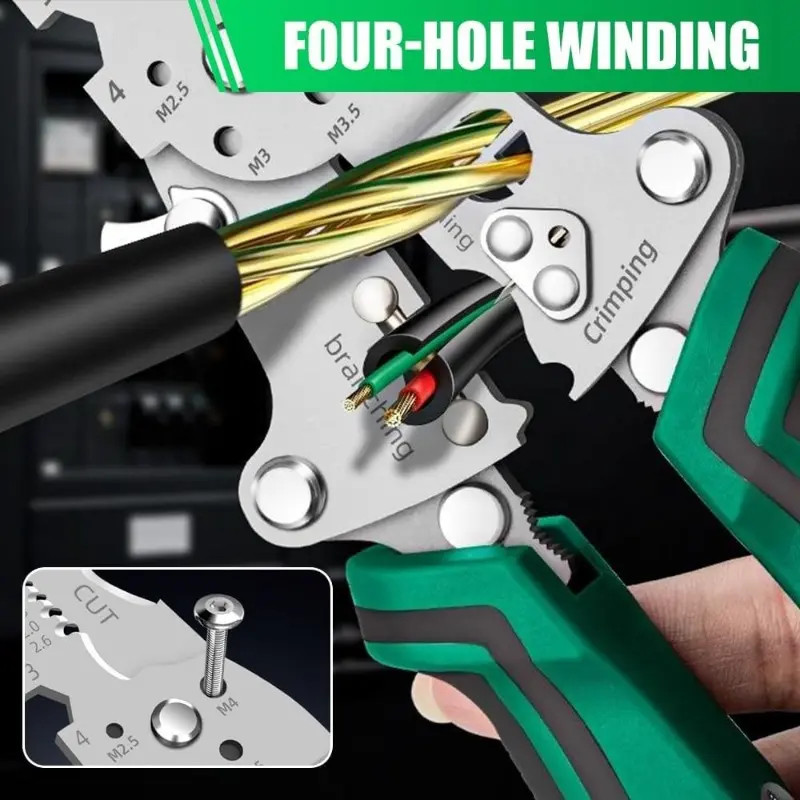 16-in-1 Rechargeable Wire Stripper Pliers Voltage Tester 12-250V Green