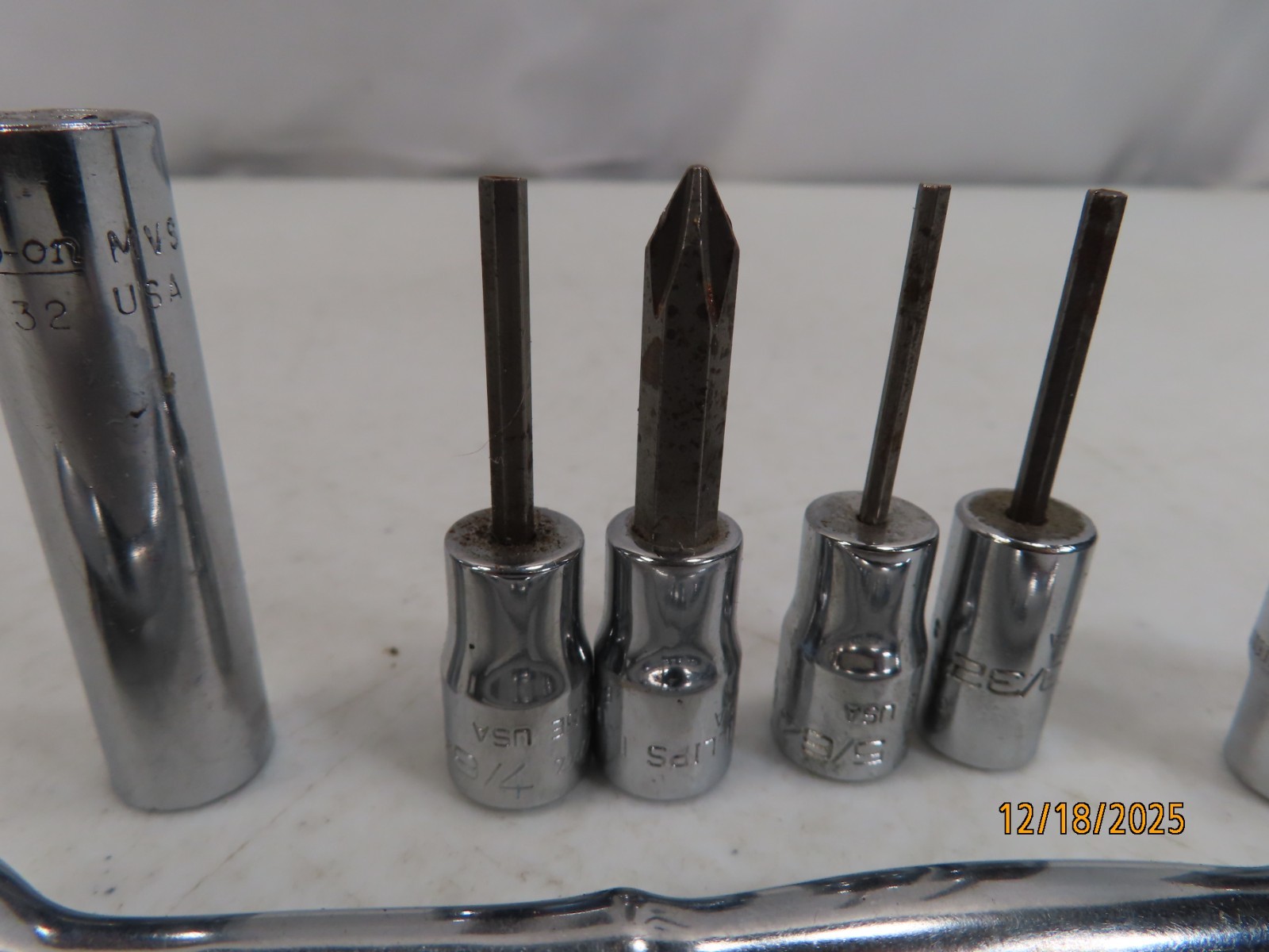 Estate Lot (11) SNAP ON TOOLS 1/4″drive Ratchet GM70M + asst Sockets CLEAN *133*