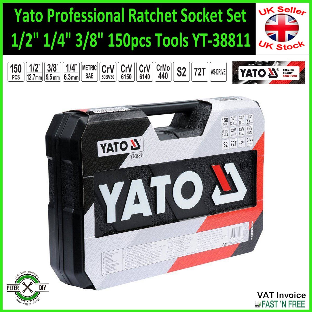 SOCKET SET RATCHET Yato Professional Tools 1/2″ 1/4″ 3/8″ 150pcs Tools YT-38811