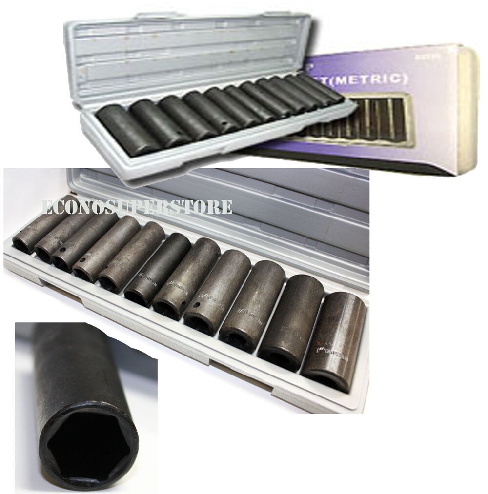 24pcs 1/2″ Dr. Deep Impact Socket Set SAE Metric Sockets 6pt.