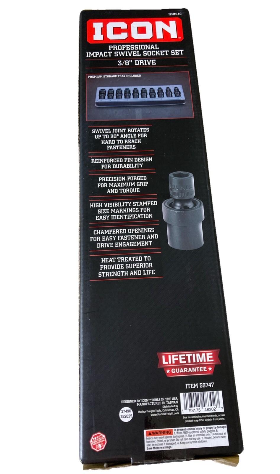 ICON 3/8″ Drive Metric Impact Swivel Socket Set, 10-Piece I2UM-10 59747