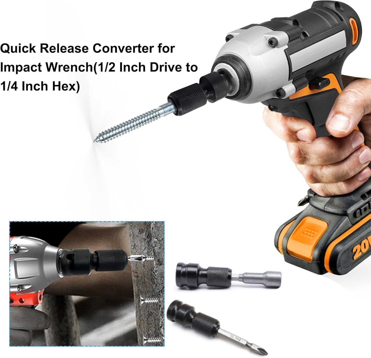 2-Pack 1/2″ Square Drive to 1/4″ Hex Adapter Quick Release Impact Wrench Chuck