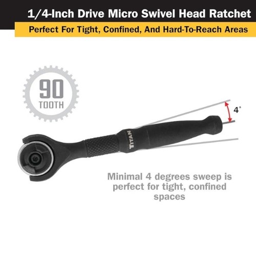 Titan 11313 Micro Swivel Head Ratchet, 1/4″ Drive x 4″