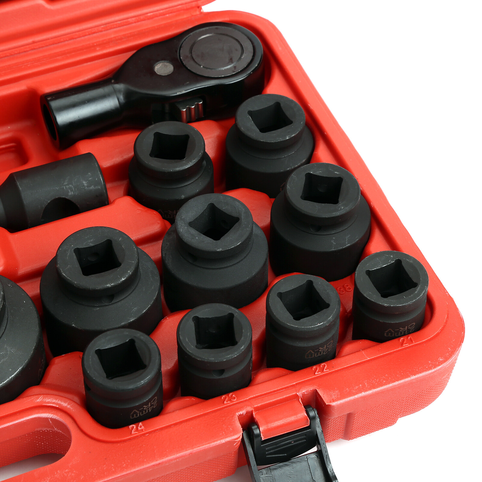 3/4″ Dr Impact Socket Sets, Shallow Socket Tool Assortment Metric 21-65mm 27pcs