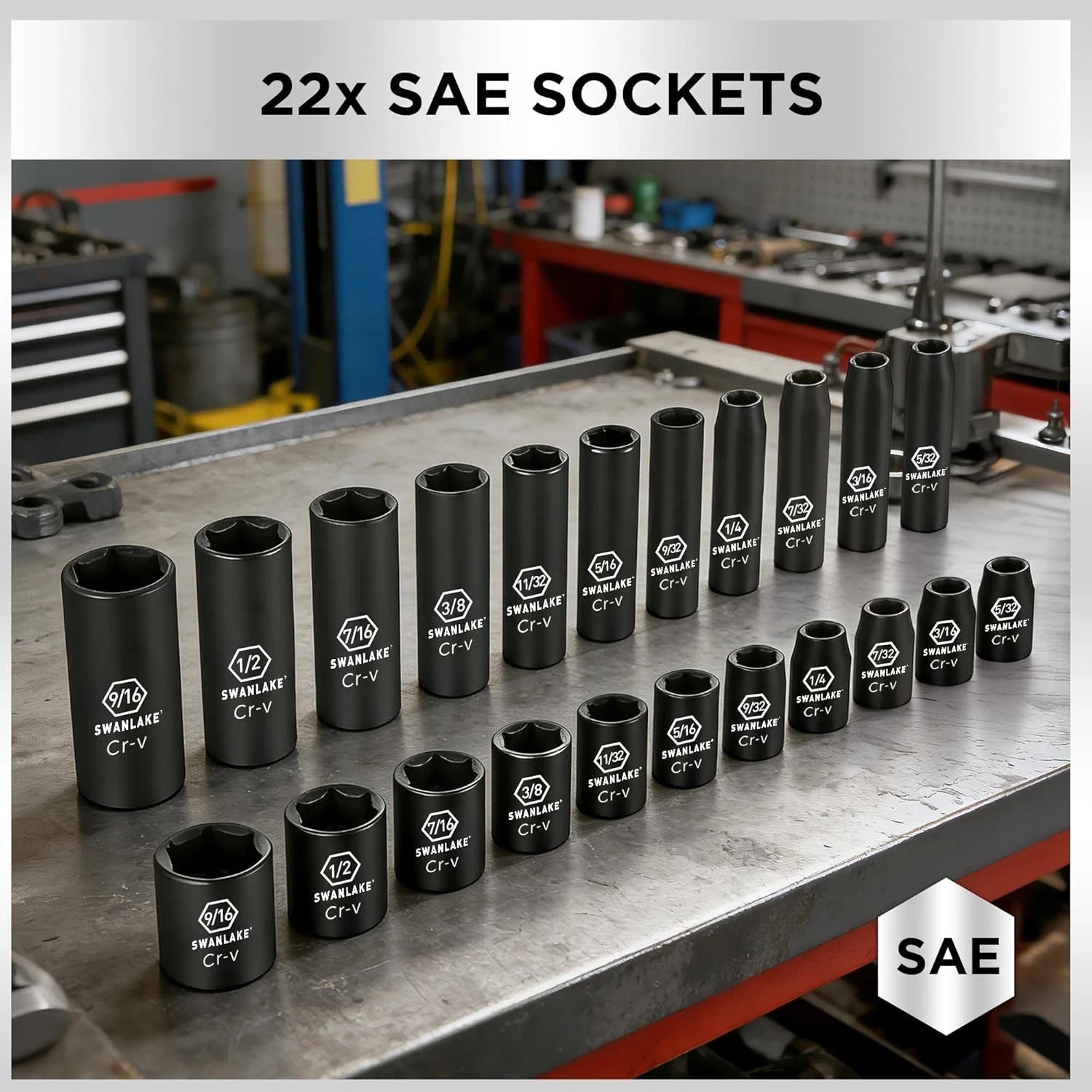SWANLAKE 56-Piece Chrome Vanadium Impact Socket Set with Laser-Etched Markings