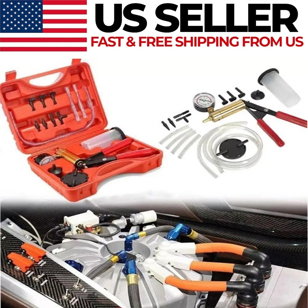 Hand Held Vacuum Pressure Pump Tester Set Brake Fluid Bleeder Bleeding Kit + Box