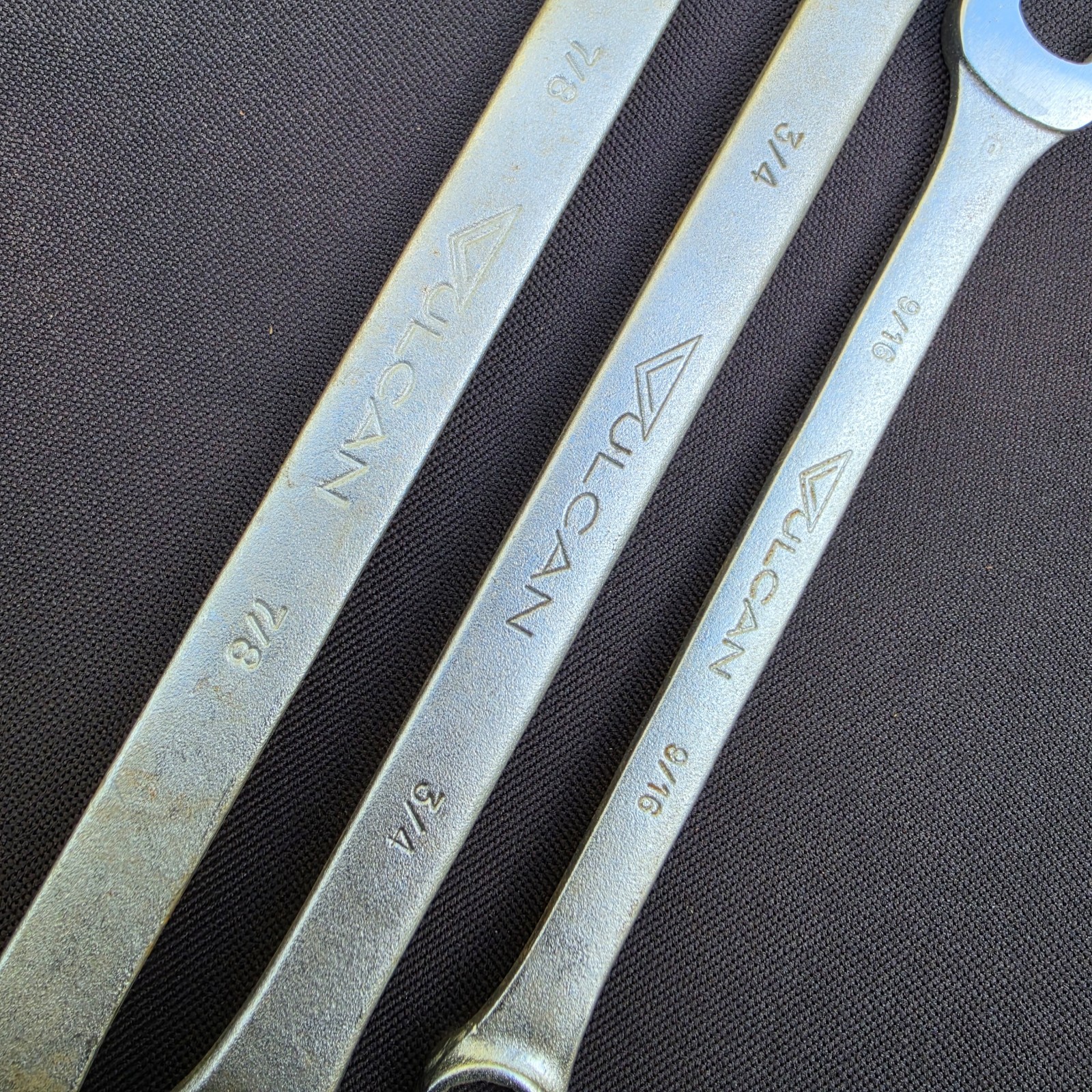 3 Vintage VULCAN Wrenches-12 Pt 1167 – 7/8 & 1163 9/16. 6 Pt XOE-624 – 3/4″.