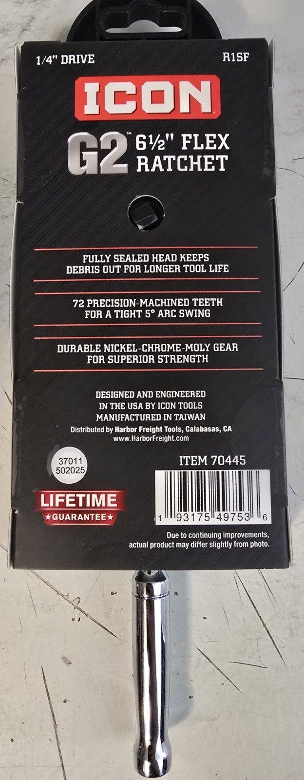 ICON 1/4 in. Drive Ratchet w/ Standard Grip R1SF ~ 6 1/2″ Flex Head ITEM 70445