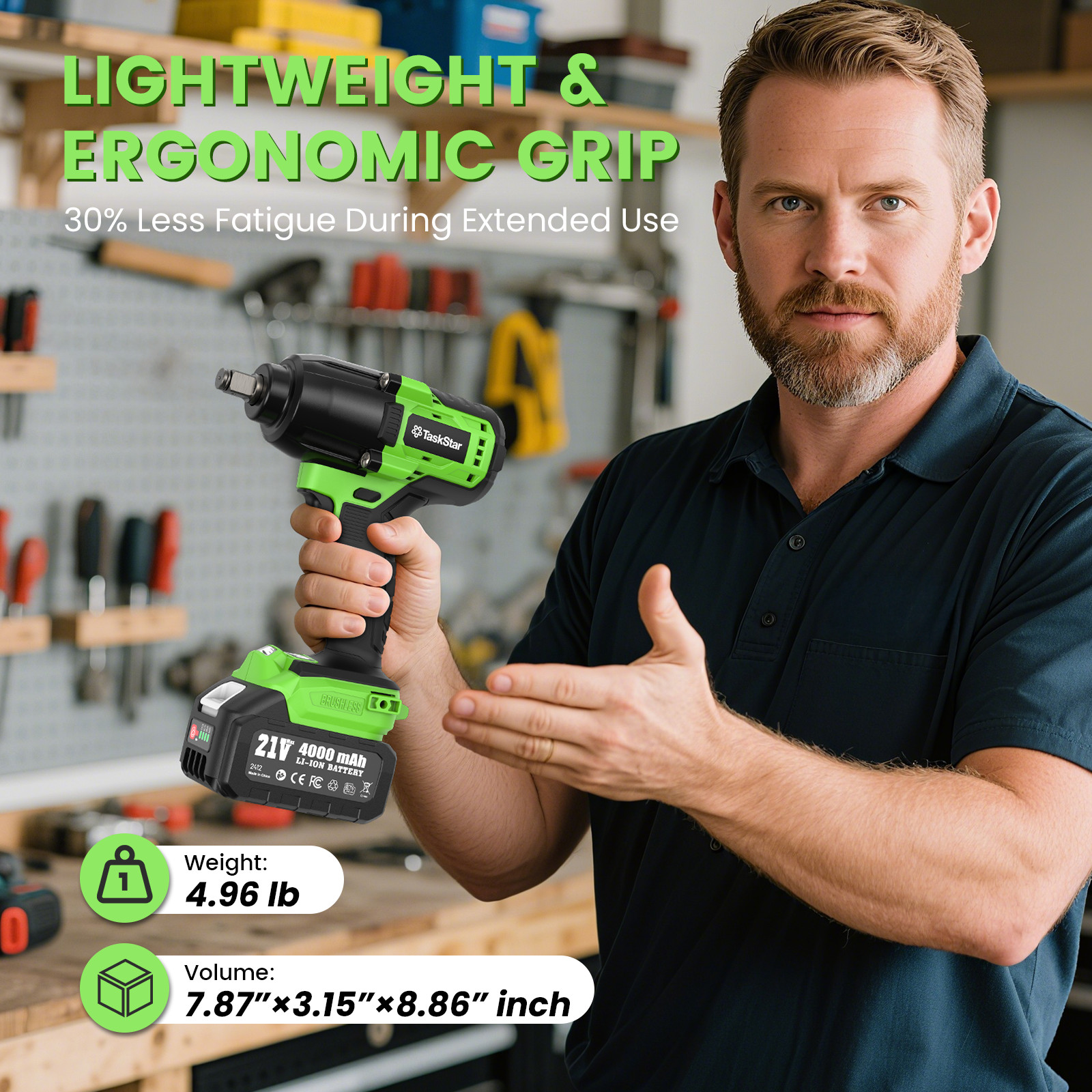 TaskStar 1300N.m (958ft-lbs) 1/2″ Cordless Impact Wrench 2x 4000mah Fast Charge