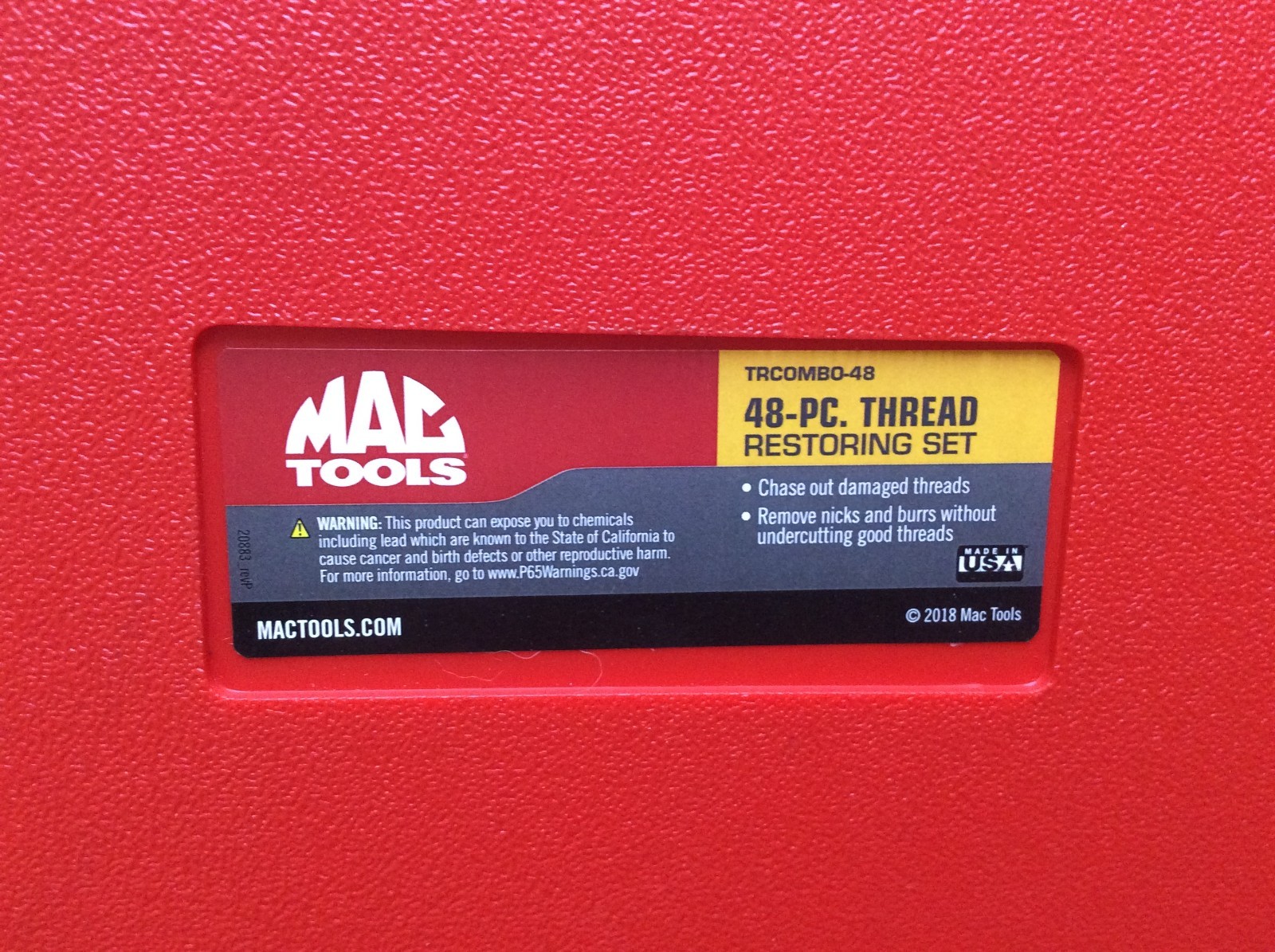 Mac Tools USA 48-Piece Thread Restoring Set TRCOMBO-48 SAE & Metric & Organizer.