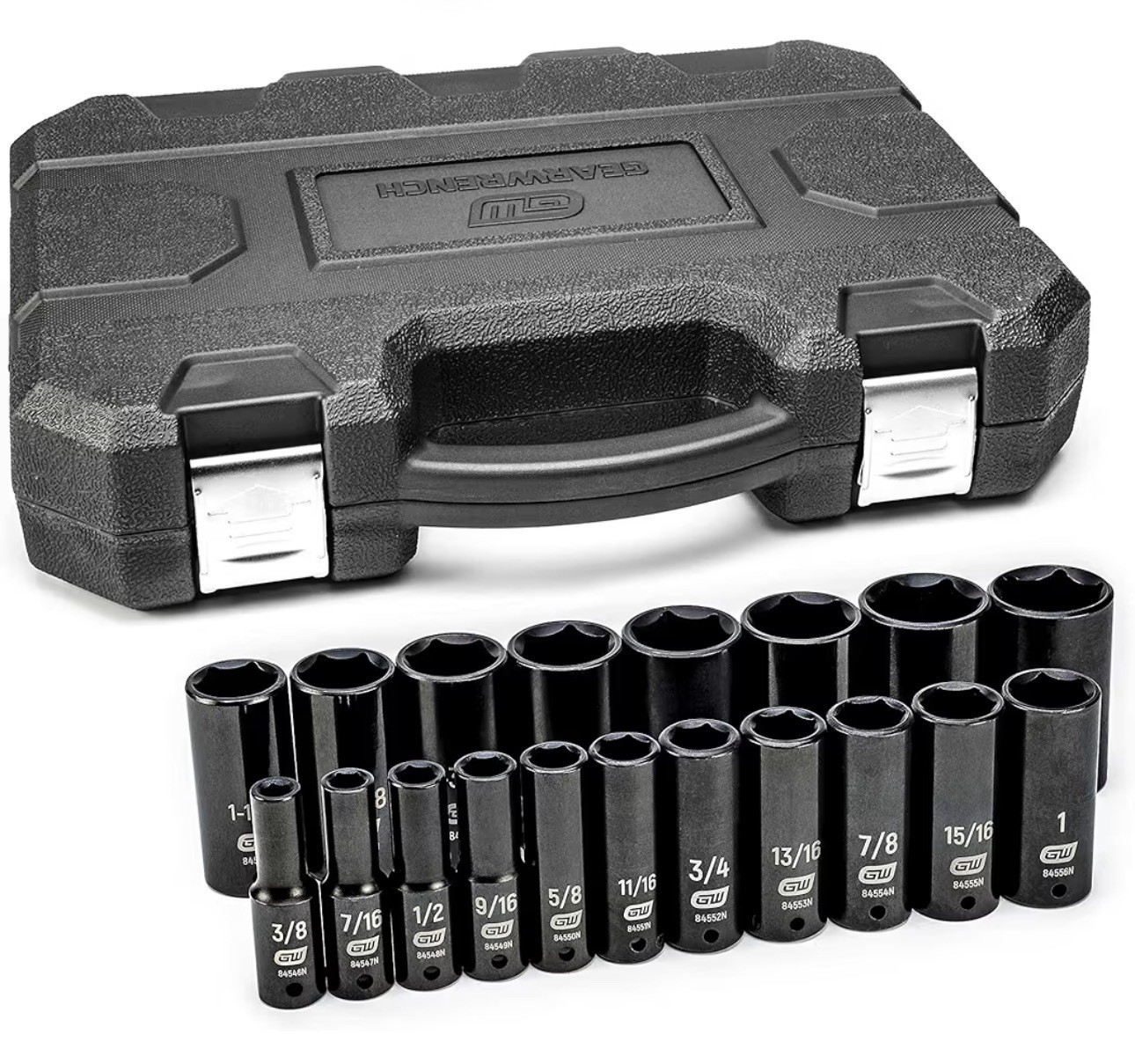 GEARWRENCH 19 Piece 1/2 Inch Drive 6 Point Impact Socket Set, Deep, SAE – 84934N