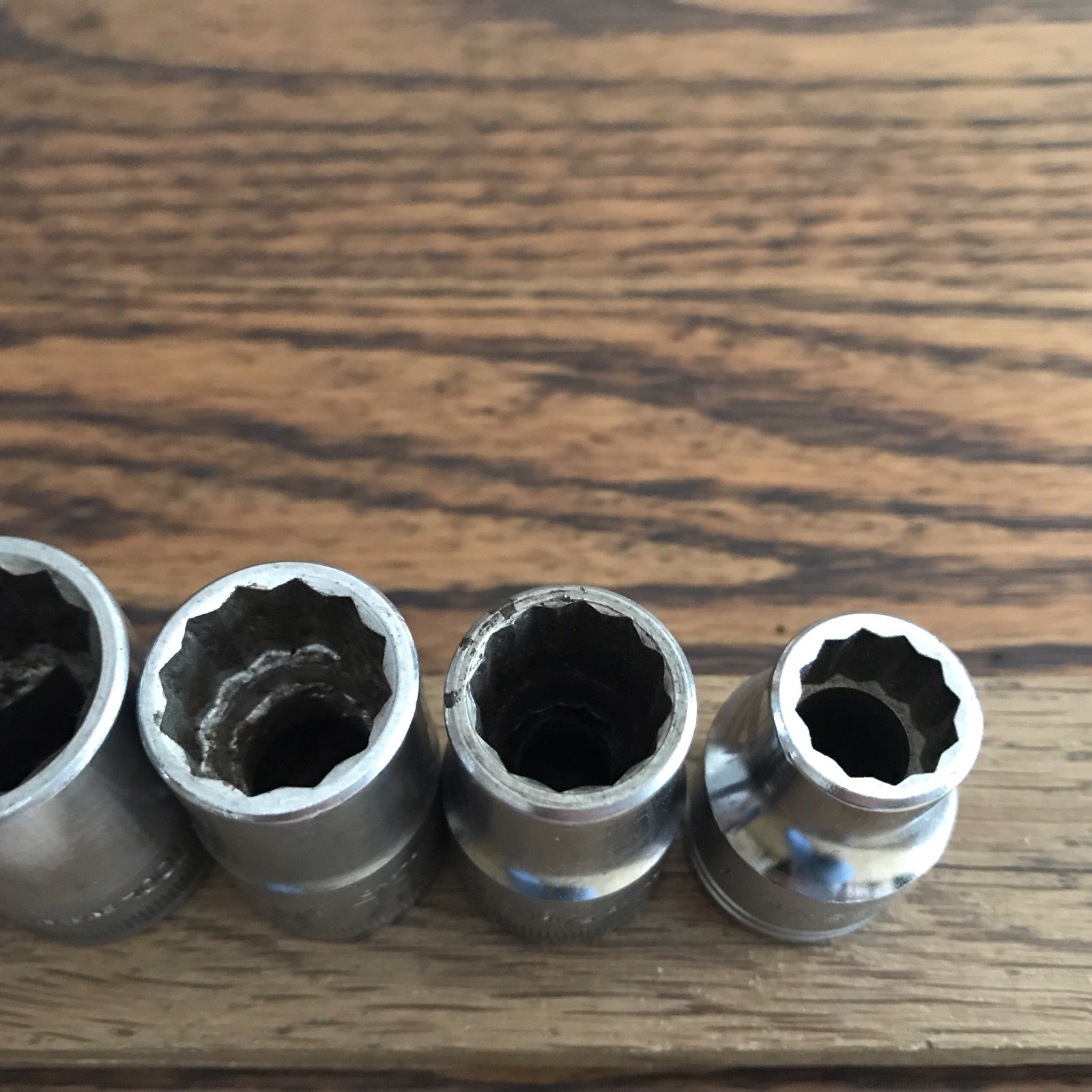 7 Vintage Britool Sockets 9/16”To 3/16”Whitworth With 1/2” Drive . C