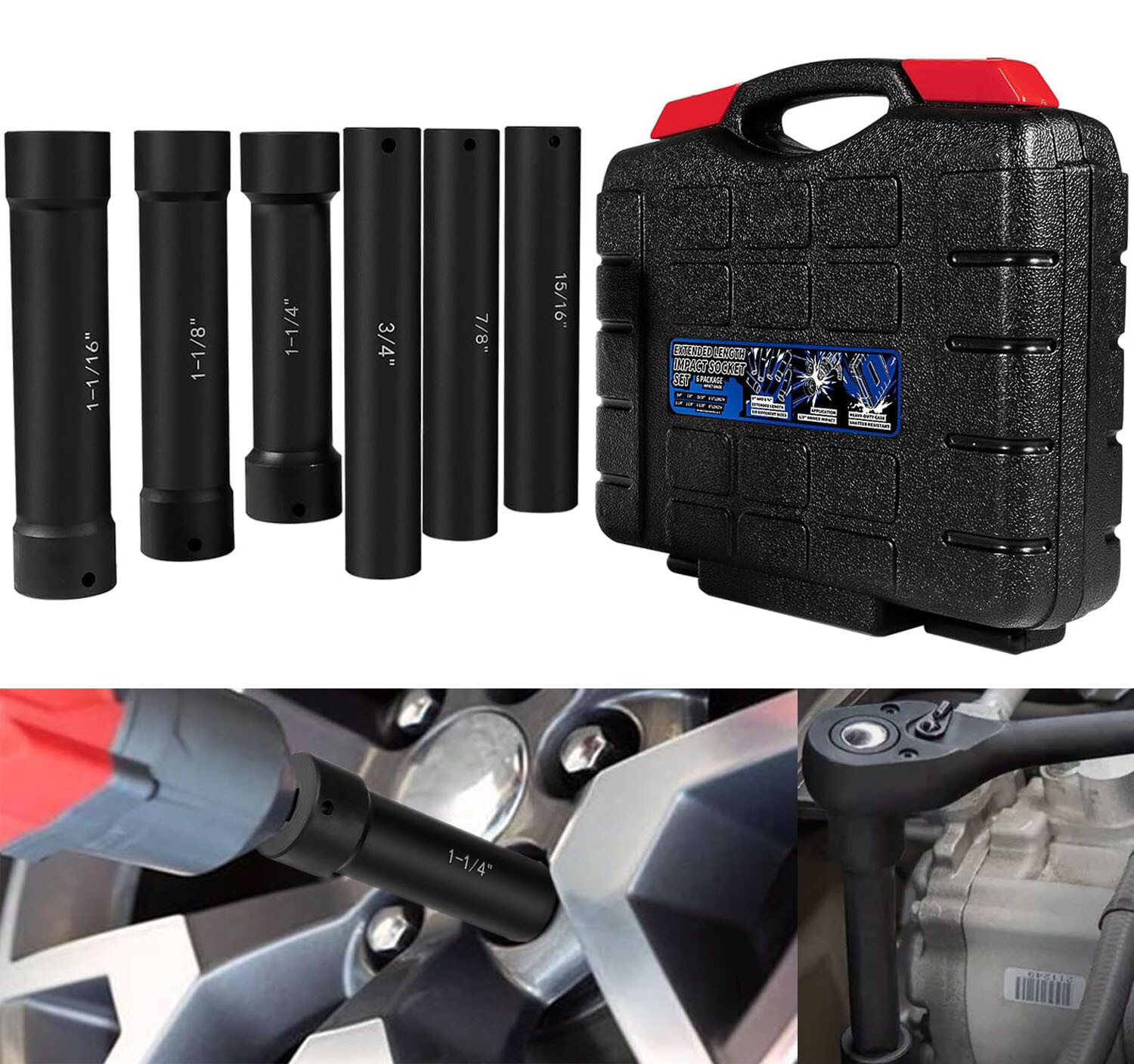 1/2 Inch Square Drive Impact Socket Set with Storage Case Fit Tighten Hex Nuts