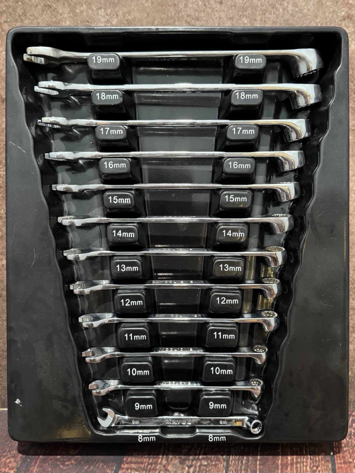 MATCO Tools 12pc Metric Long-Handle 15deg Offset Combination Wrench Set 8-19mm
