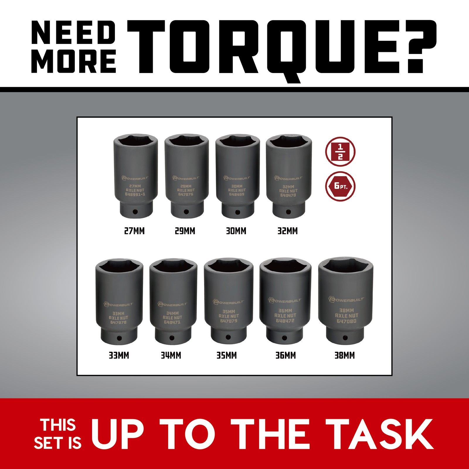 Powerbuilt 9 Piece Deluxe Axle Nut Socket Set – 648991