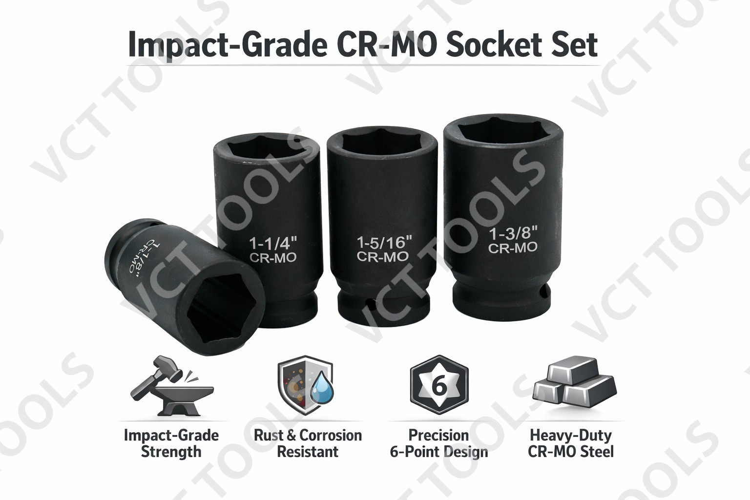 8pc 3/4″ Dr. Drive SAE Deep Impact Socket Set CR‑MO 1–1‑1/2in Heavy Duty 6‑Point