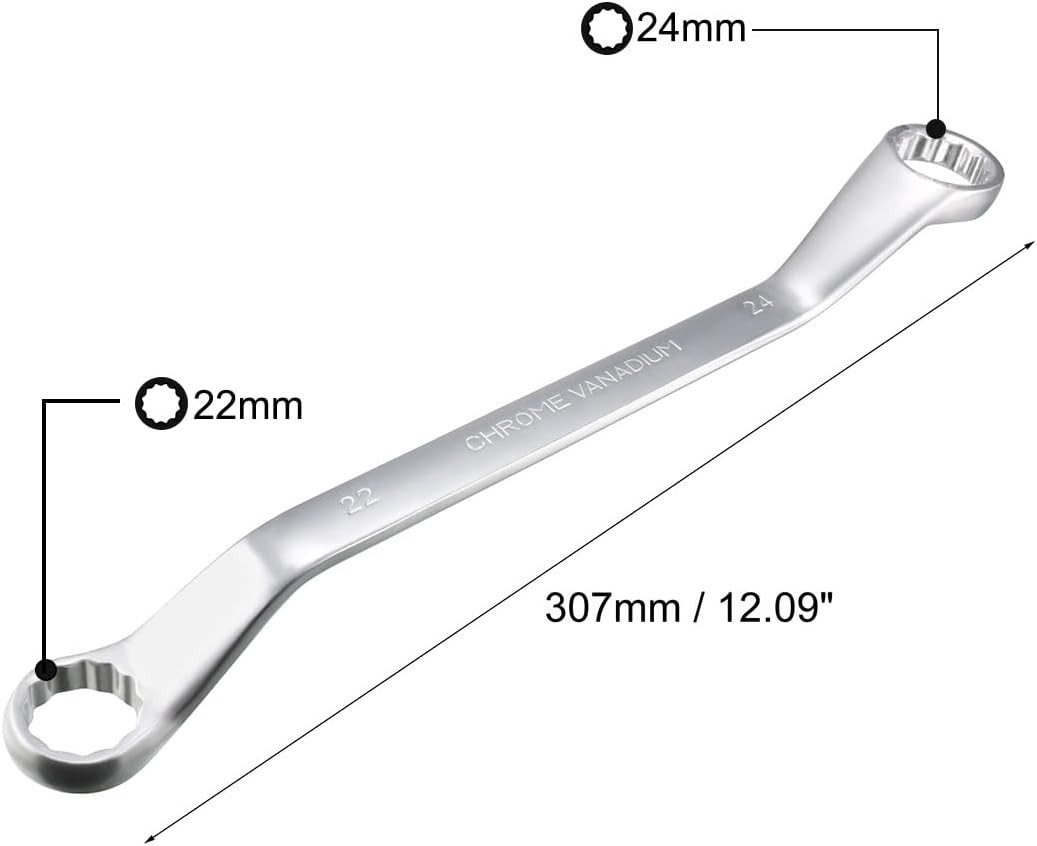 Professional 22mm x 24mm 12-Point Offset Box End Wrench – Heat Treated Steel