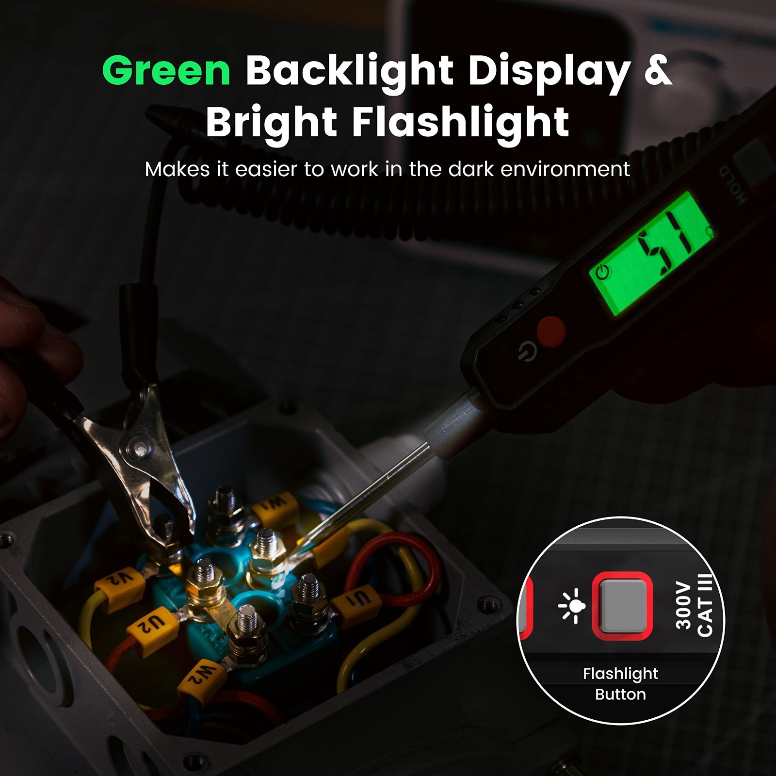 Smart Circuit Tester 0.8V-100V DC Voltage Meter, Digital Test Light, Backlight,