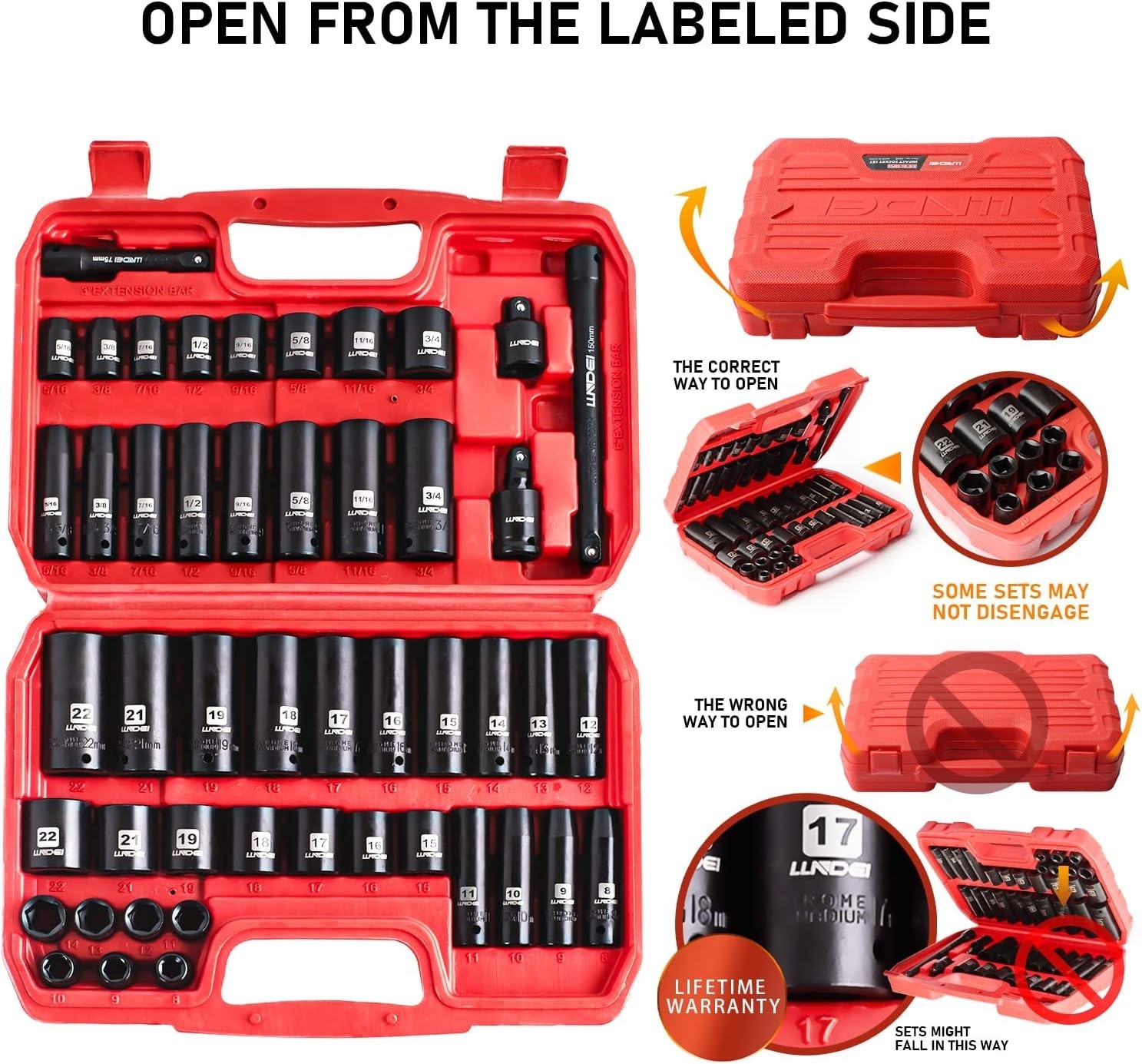 Chrome Vanadium Steel Impact Socket Set 3/8-Inch Drive with 1/2 to 3/8 Reducer