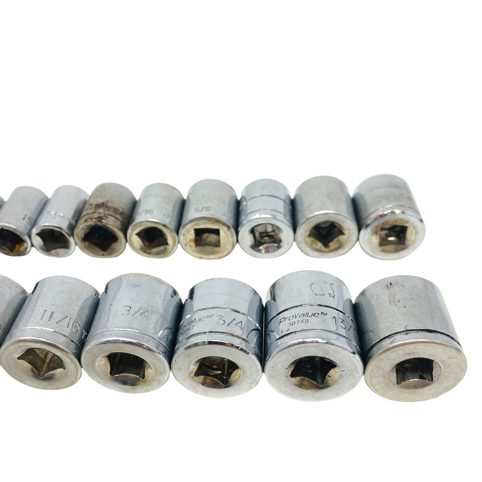 19 Pcs ProValue and Assorted 30747, 5/8, 11/16 in, 3/8 Drive Socket Set