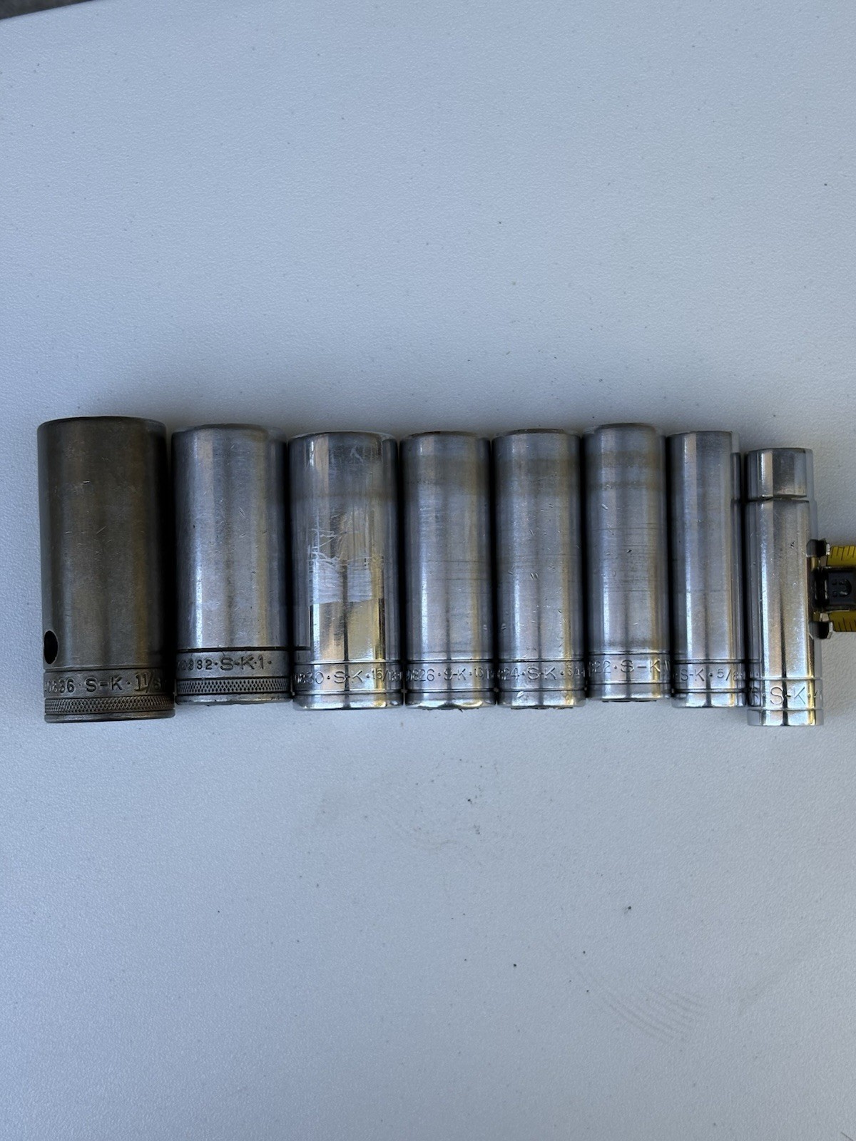 Vintage SK Tools 1/2” Drive 12pt Deep Sockets Set 40818-40836 USA 9/16” to 1-1/8