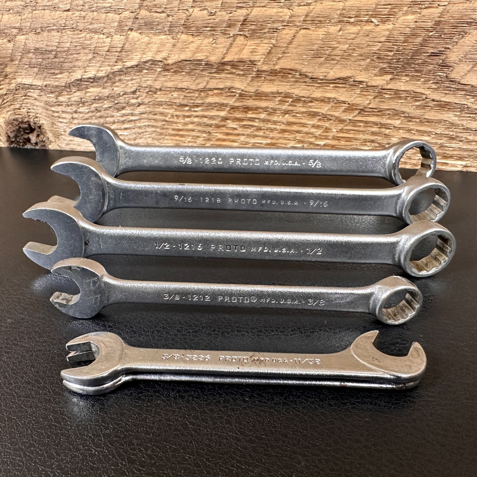 Vintage 1960 PROTO MFD USA Combination Wrench Set SAE 1212, 1216, 1218, 1220 6pc