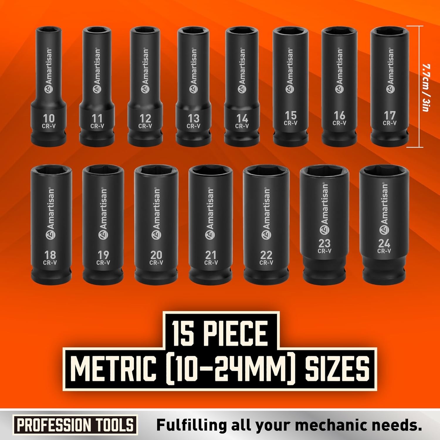 Amartisan 29-Piece 1/2″ Drive Impact Socket Set, 6 Point, One Size, Black