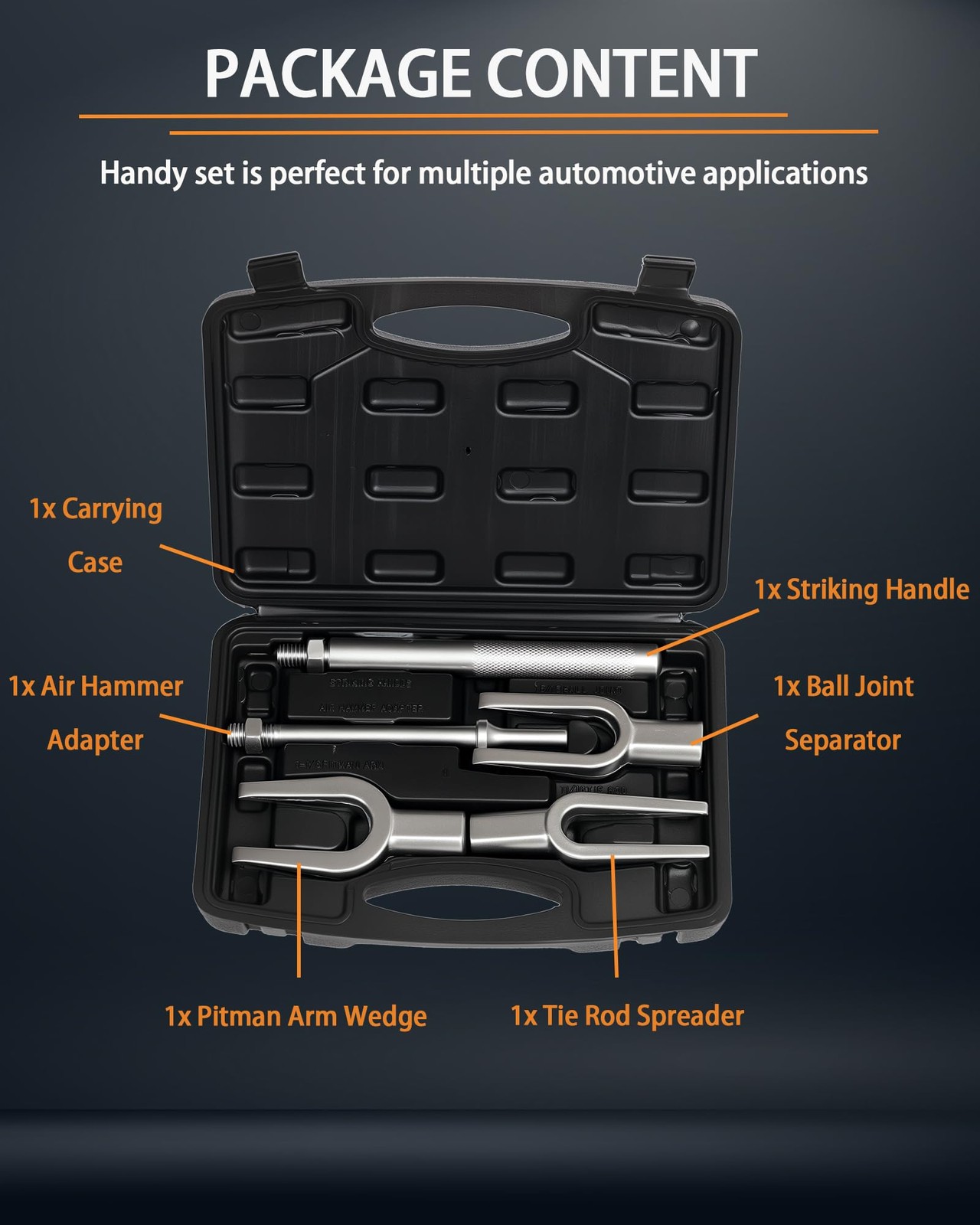 ReluxGo 5-Piece Ball Joint Separator Set, 1-1/8″, 15/16″, 11/16″, BLACK