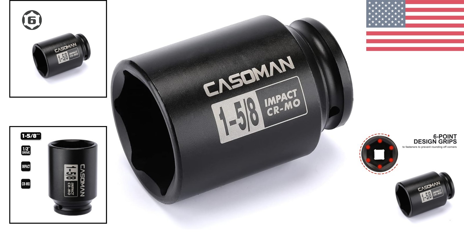 Durable Chrome Molybdenum 6-Point 1/2-Inch Drive Deep Impact Socket – 1-5/8″