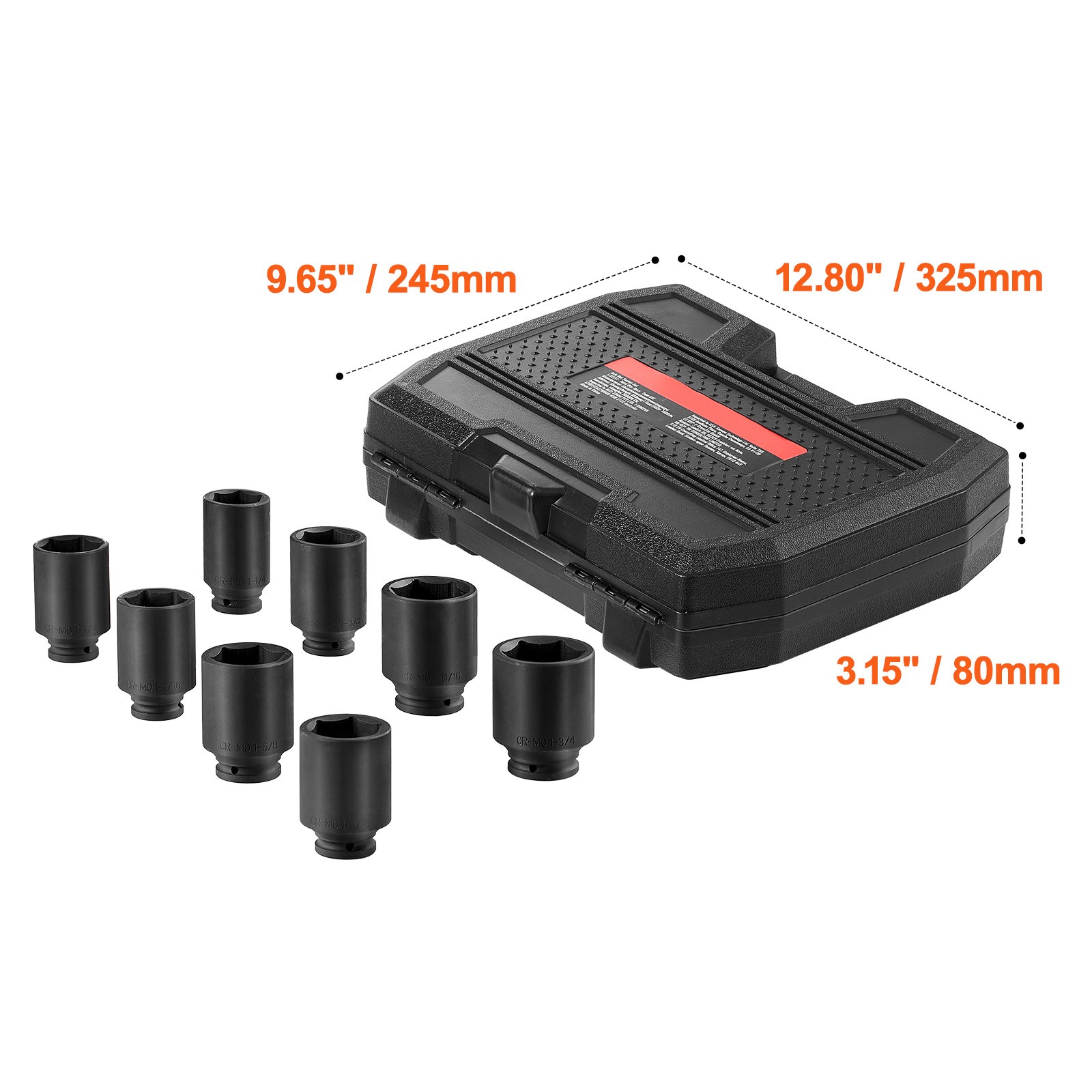 Uimoso 8PCS 1/2″ Drive Deep 12-Point Metric Axle Nut Impact Socket Set