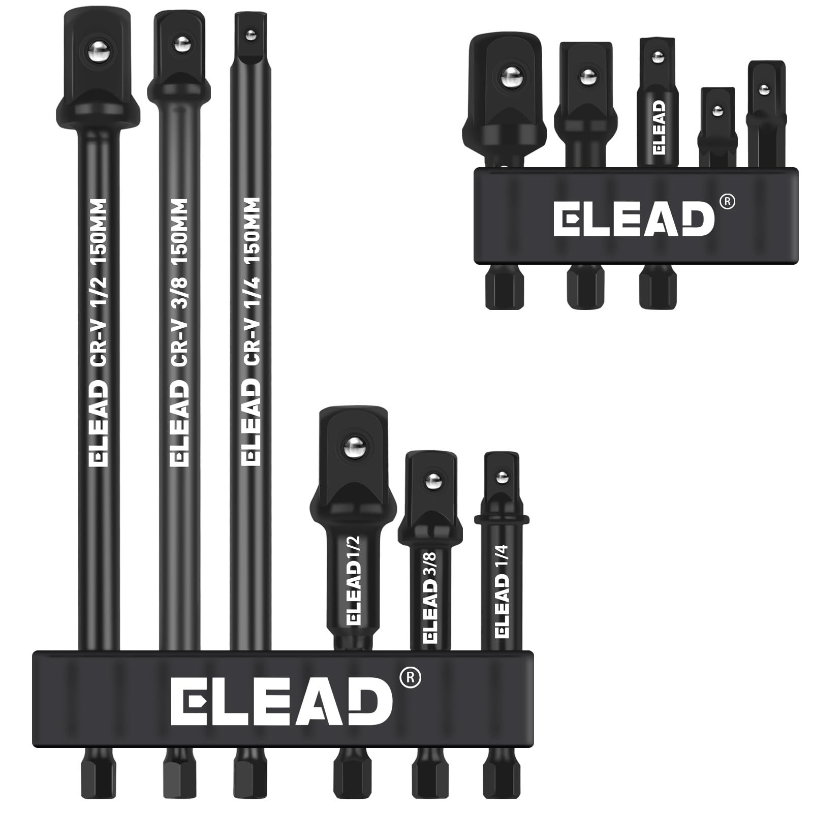 11-Piece Impact Socket Adapter Set, 1/4-Inch Hex Shank, 1/4″ 3/8″ 1/2″ Black