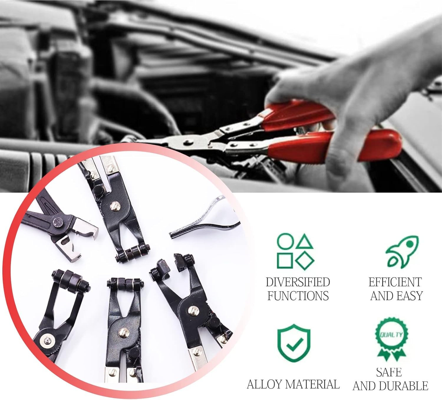 10Pc Hose Clamp Clip Remover Pliers Wire Long Reach Kit Fuel Oil Water Hose Tool