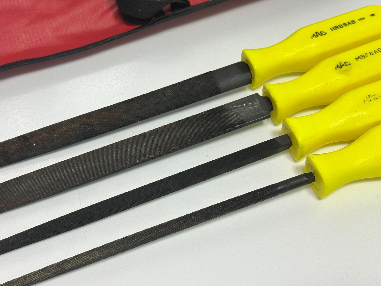 🇺🇸 MAC Tools USA 4pc File Set, 12” Long, Hi-Viz Hard Handle, SCBF4AK, Kit Bag