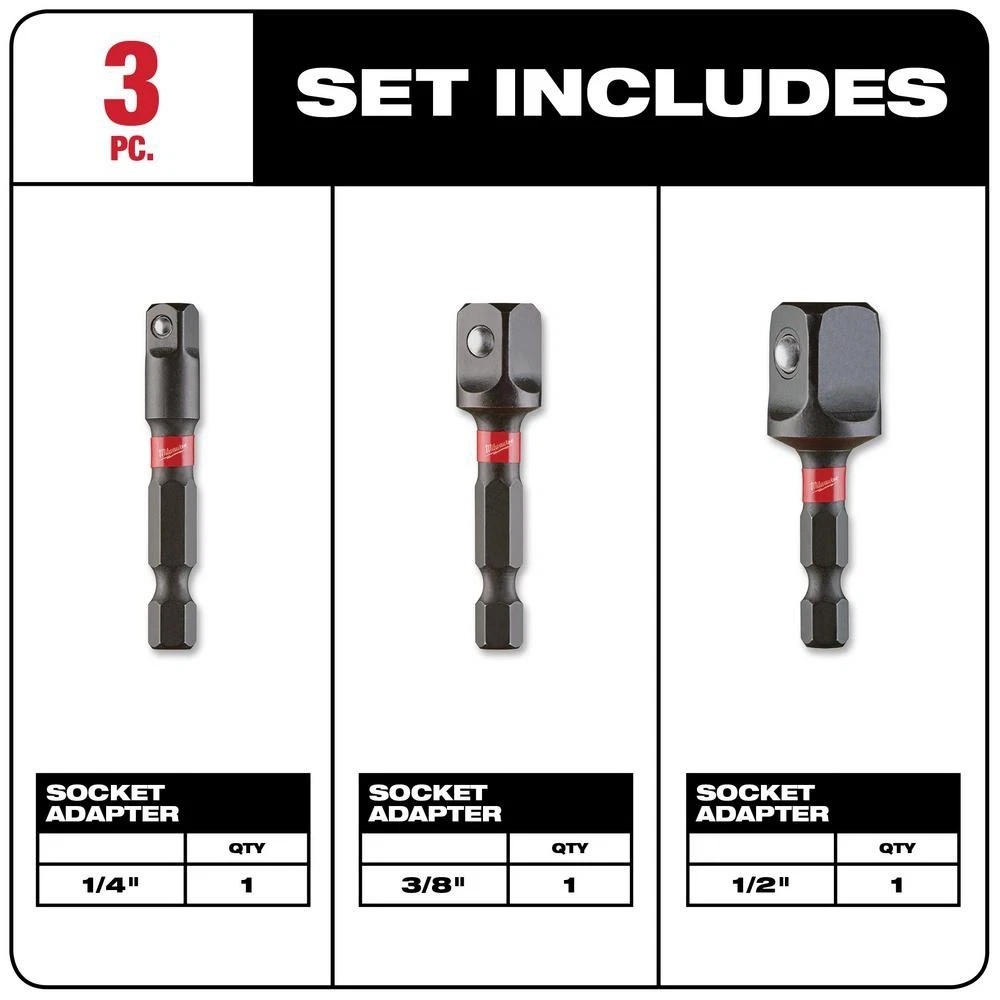 SHOCKWAVE Impact Duty 1/4 in. Hex Shank Socket Adapter Set (3-Piece)