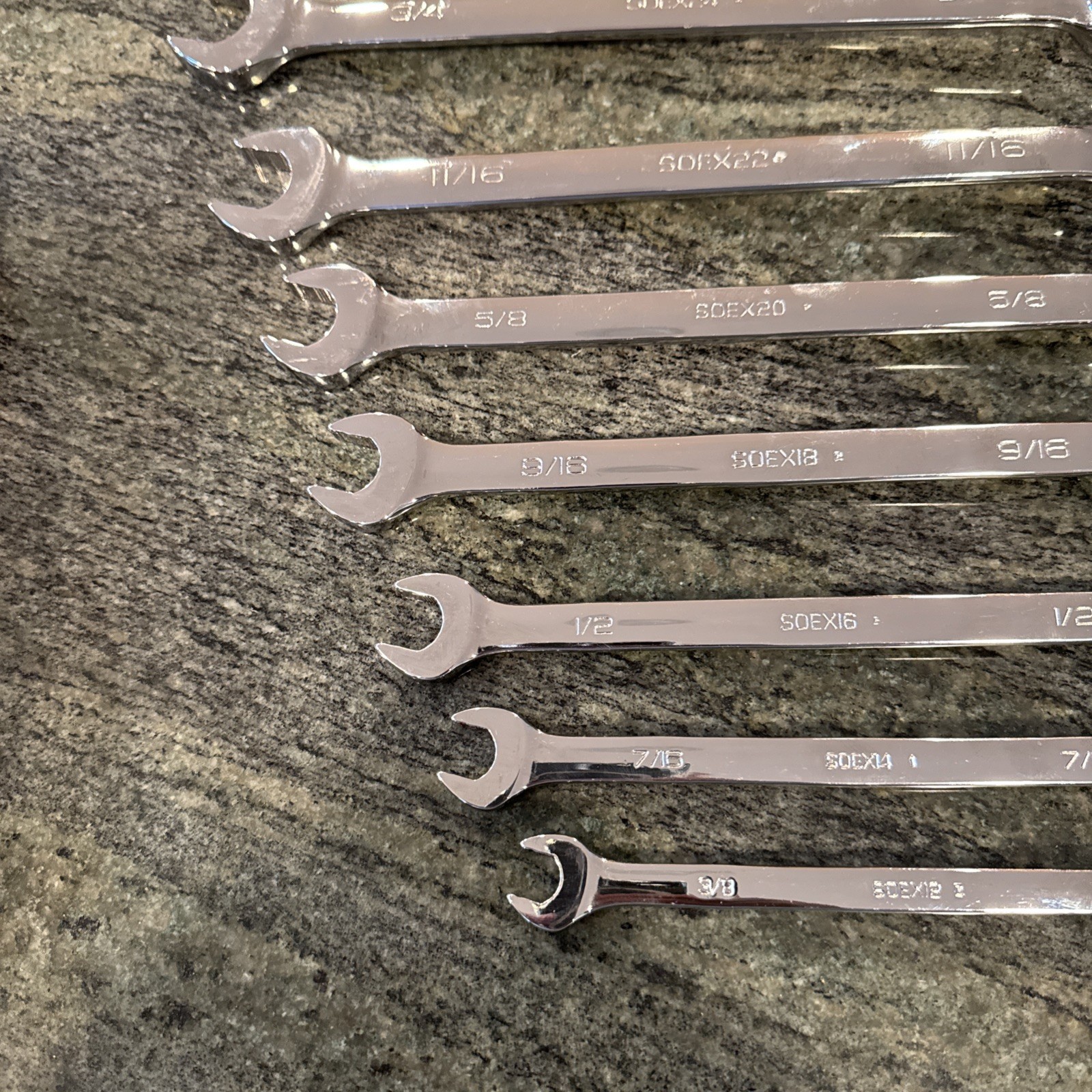 snap on soex707 7 pc 12 point sae flank drive plus combination wrench set new