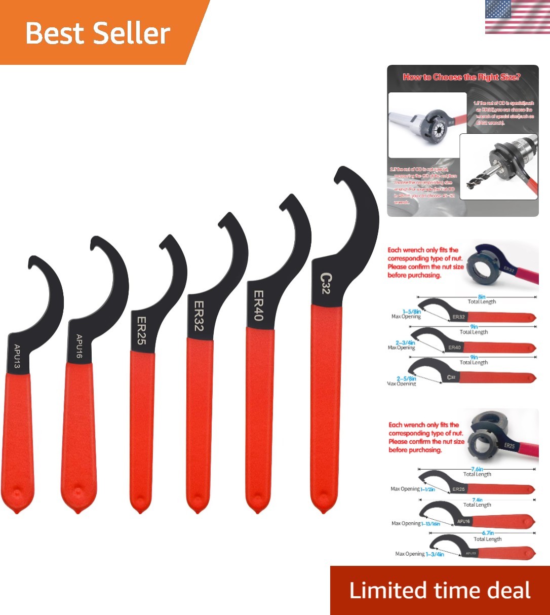 6pcs C-Shape Coilover Spanner Wrench Set for Shock Adjustment – Durable Design