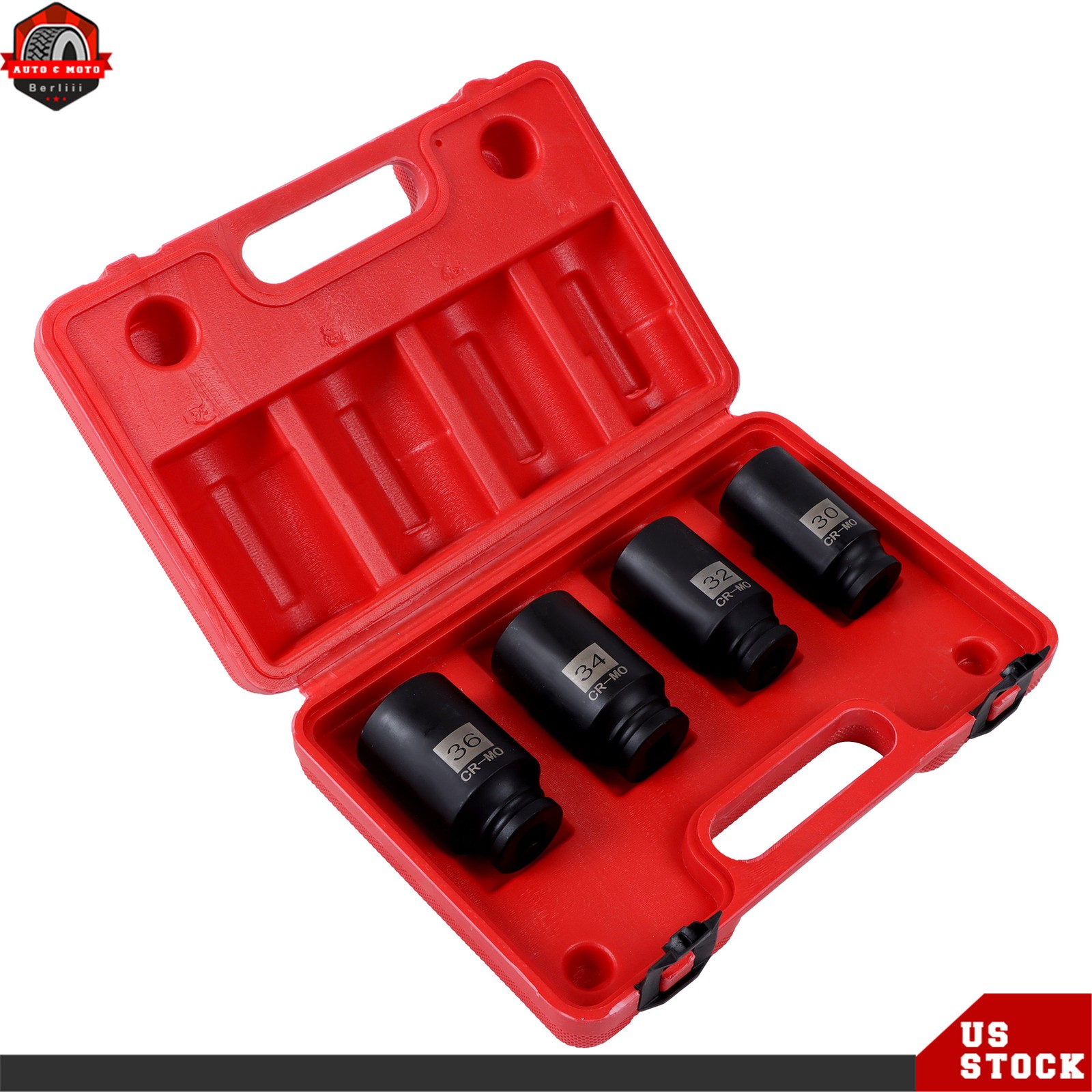 12 point 4pcs 1/2″ Drive Deep Spindle Axle Nut Socket Set MM 30mm 32mm 34mm 36mm