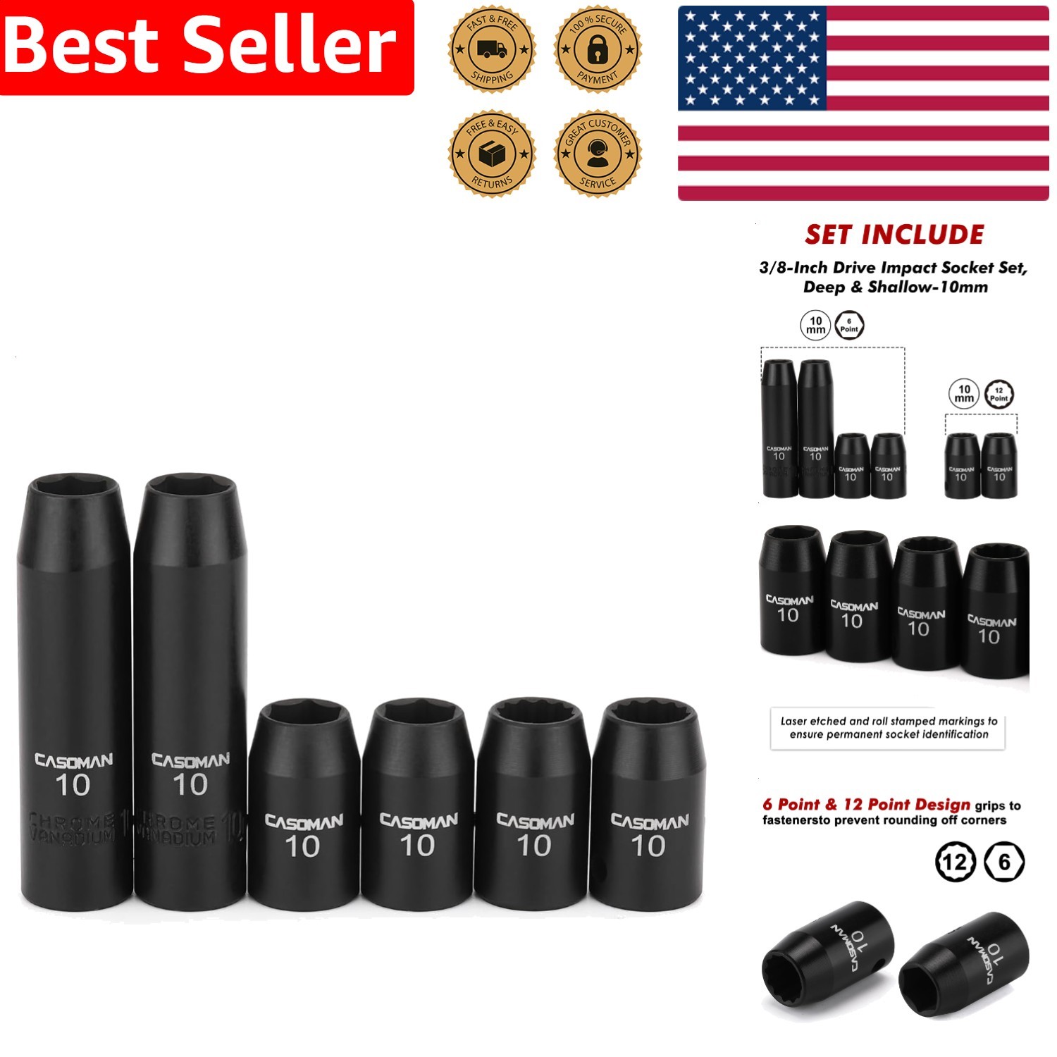 Impact Socket Set 6pc Black Phosphate Finish 6 Point