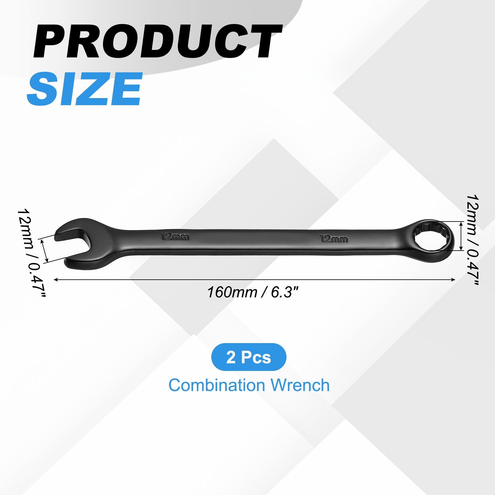 12mm Metric Combination Wrench, | Black CR-V Steel, 2-Pieces