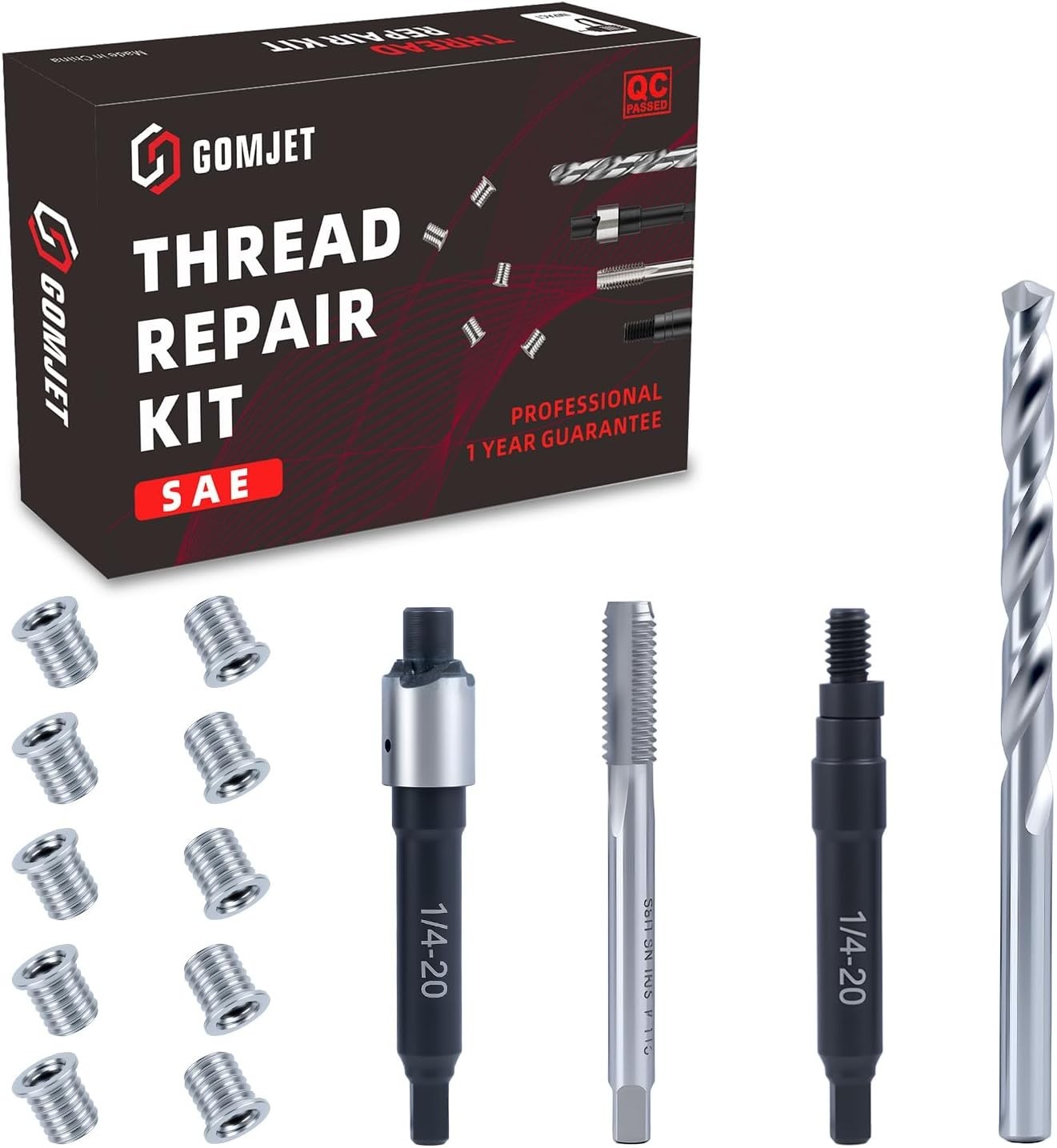 1/4-20 INCH Thread Repair Kit, with 1/4- inch Stainless Steel Insert Qty 10