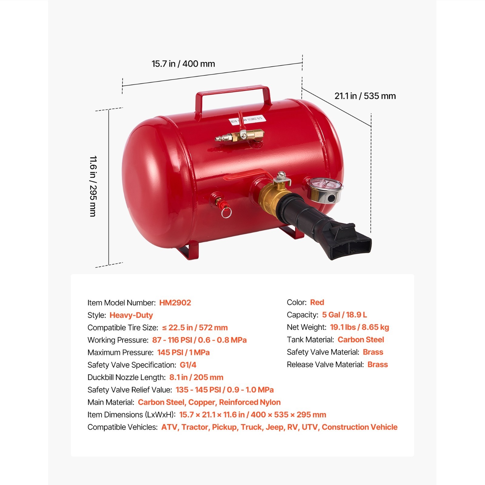 5 Gallon Air Tire Bead Seater, Heavy-Duty Tire Seating Tool, 87-116 PSI Operatin