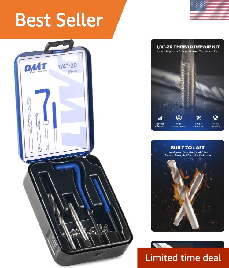 Complete 1/4″-20 Helicoil Thread Repair Kit – 30 Inserts, HSS Drill Bit Included